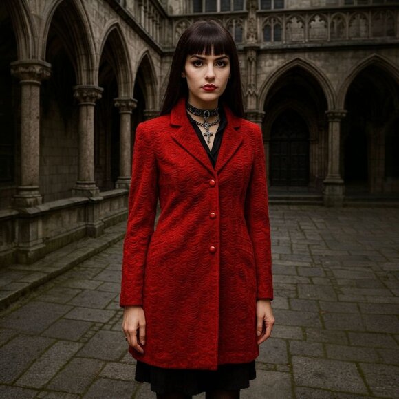 Vintage Red Velvet Textured Coat Jacket Mercedes New York Sz 14 USA Made Y2K - Picture 1 of 10
